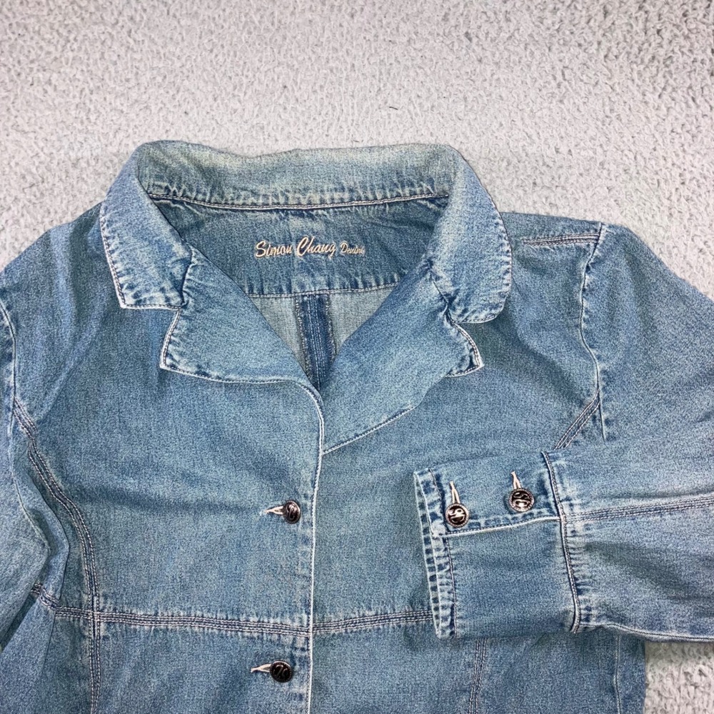 Vtg‎ Simon Chang Denim Jacket Women 16 Button Front Y2K Classic Minimalist
